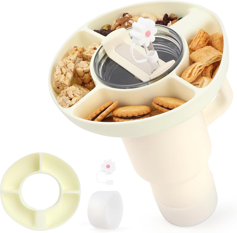 WALLFID Silicone Snack Bowl Compatible with Stanley 40 ozReusable fits Stanley Cup 1020with Boot and Straw cover caps 4 compartments for candy popcorn fits carmovie theater Cream - Image 1