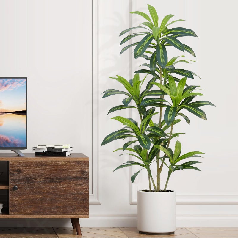 ZEEOZE Dracaena Plant Artificial Tree 5Ft Tall Fake Tropical Floor Plants Potted (Real Touch) Artificial Silk Tree Leaf Faux Trees Black Tall Planter for Home Office Living Room Indoor Outdoor Decor - Image 3