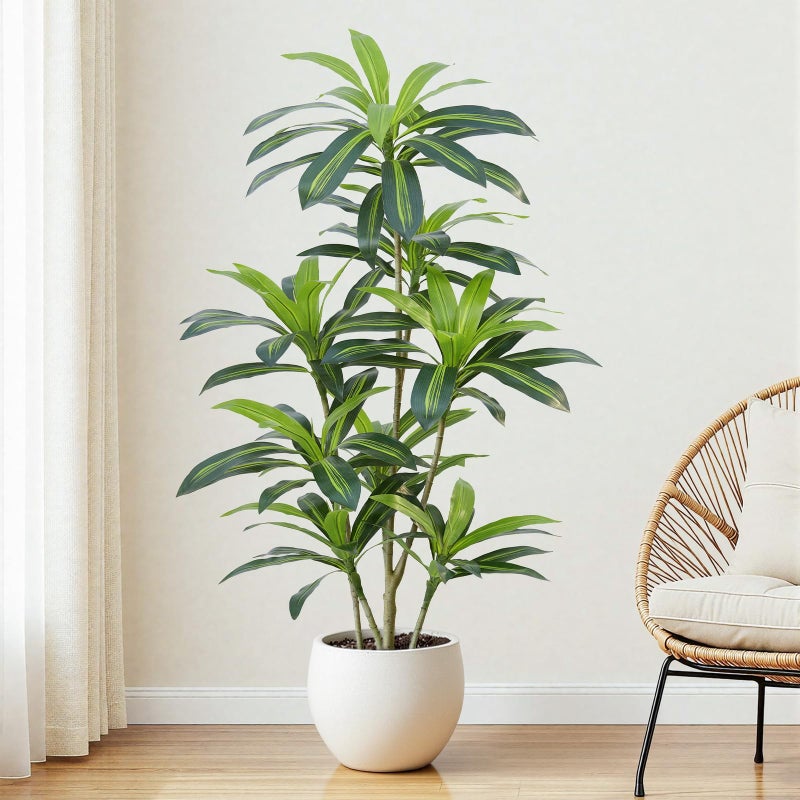 ZEEOZE Dracaena Plant Artificial Tree 5Ft Tall Fake Tropical Floor Plants Potted (Real Touch) Artificial Silk Tree Leaf Faux Trees Black Tall Planter for Home Office Living Room Indoor Outdoor Decor - Image 1