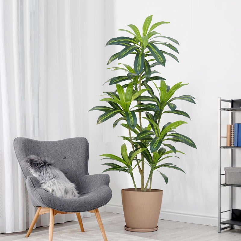 ZEEOZE Dracaena Plant Artificial Tree 5Ft Tall Fake Tropical Floor Plants Potted (Real Touch) Artificial Silk Tree Leaf Faux Trees Black Tall Planter for Home Office Living Room Indoor Outdoor Decor - Image 2