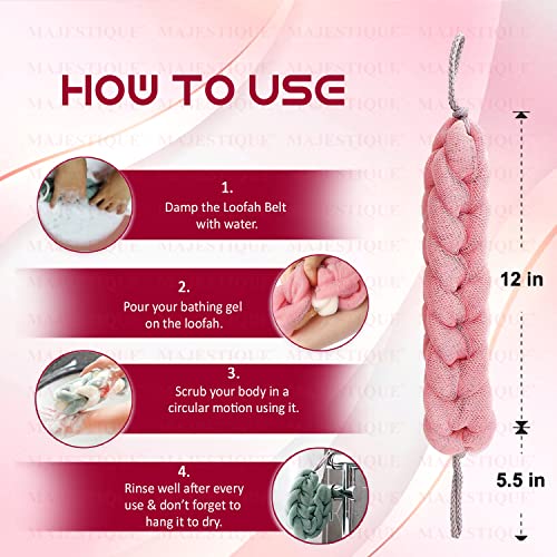 Majestique Braided Loofah for Bathing – Back Scrubber Bath Belt for Women & Men, Body Scrubber for Gentle Exfoliation, Lofas for Bath, Soft Mesh Strap for Deep Cleansing – Combo Pack of 2 - Image 2