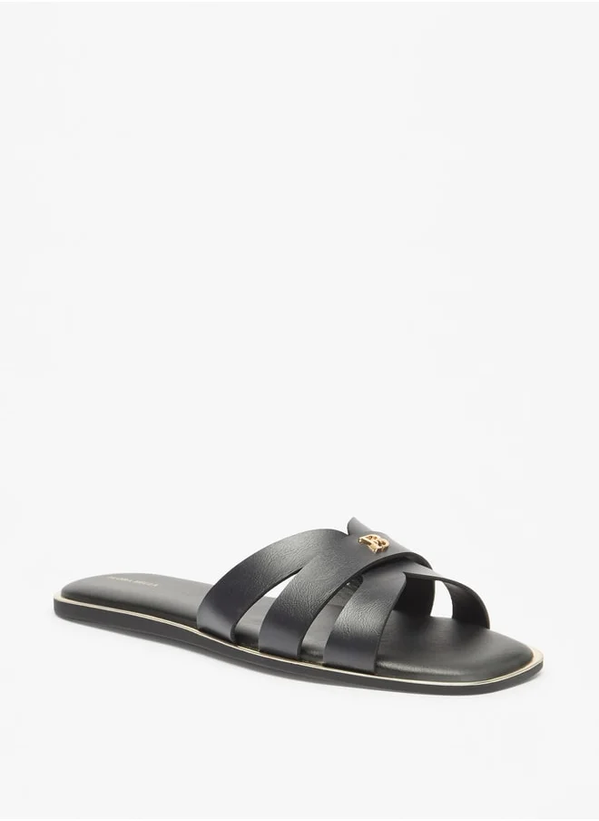 Flora Bella By Shoexpress Women's Logo Accent Slip-On Sandals