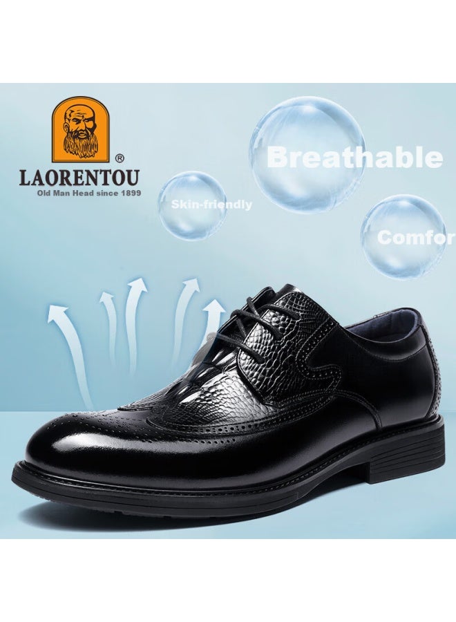 Laorentou Men's Business Dress Shoes First Layer Cowhide Non-slip Brogue High-end Shoes 510409 Black Size 39 - Image 1
