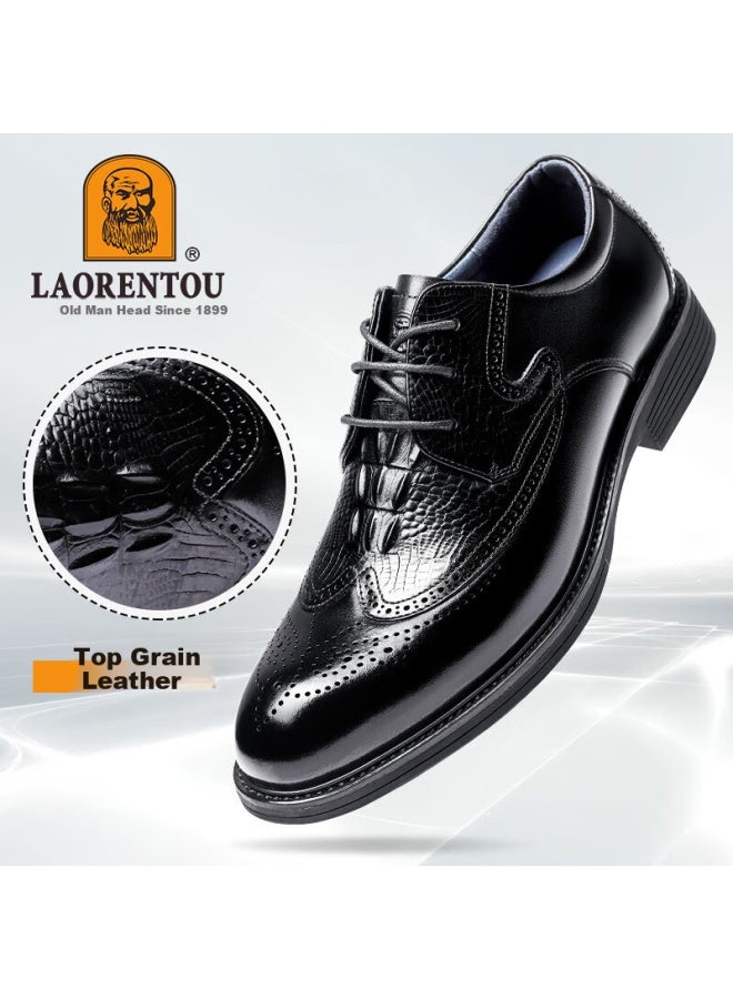 Laorentou Men's Business Dress Shoes First Layer Cowhide Non-slip Brogue High-end Shoes 510409 Black Size 39 - Image 2