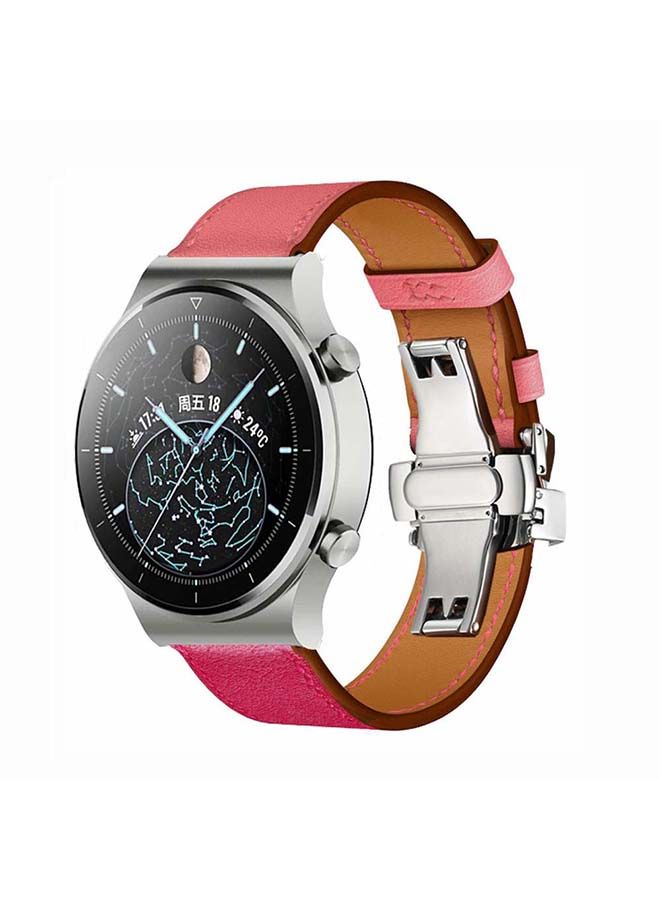NIBEMINENT Genuine Leather Replacement Band For Huawei Watch GT2 Pro 22mm Pink  - Image 2