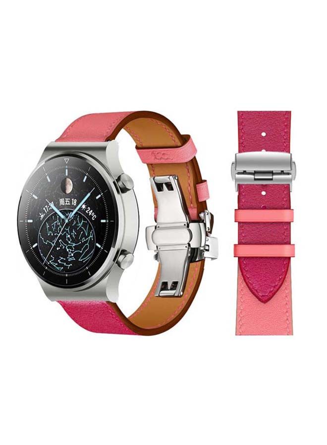 NIBEMINENT Genuine Leather Replacement Band For Huawei Watch GT2 Pro 22mm Pink  - Image 1