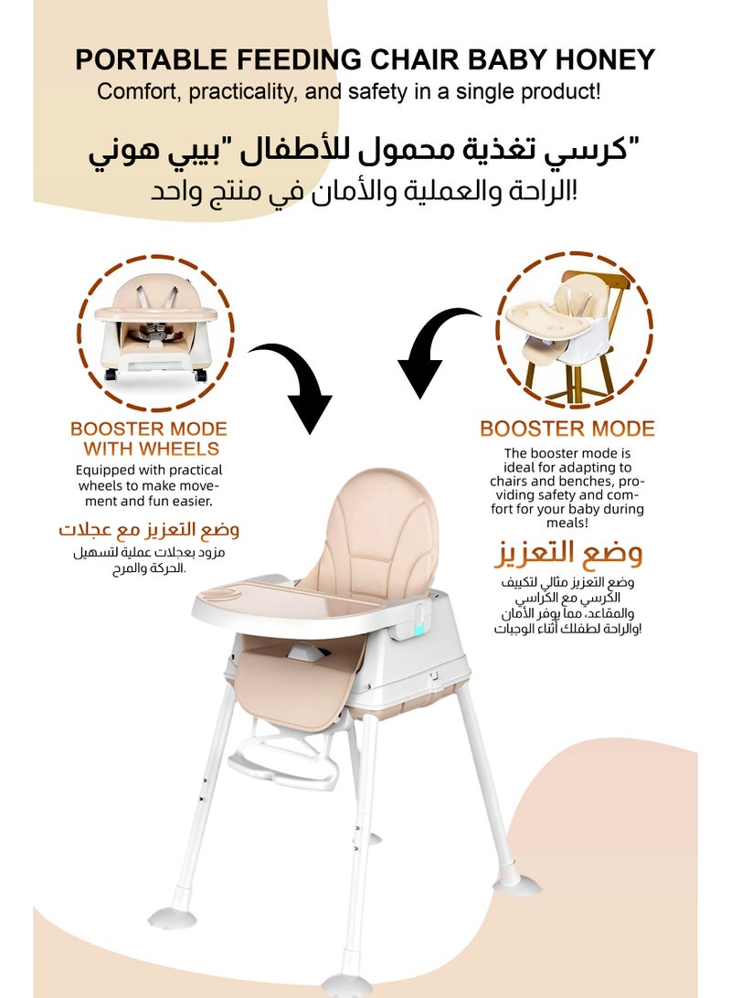يو إل اتش واي سي كرسي طعام مرتفع للأطفال 4 في 1 - مقعد معزز لطاولة الطعام، كرسي طعام مرتفع قابل للتحويل مع عجلات، مقعد طعام وكرسي للأطفال الصغار - للأعمار من 6 أشهر - Image 4