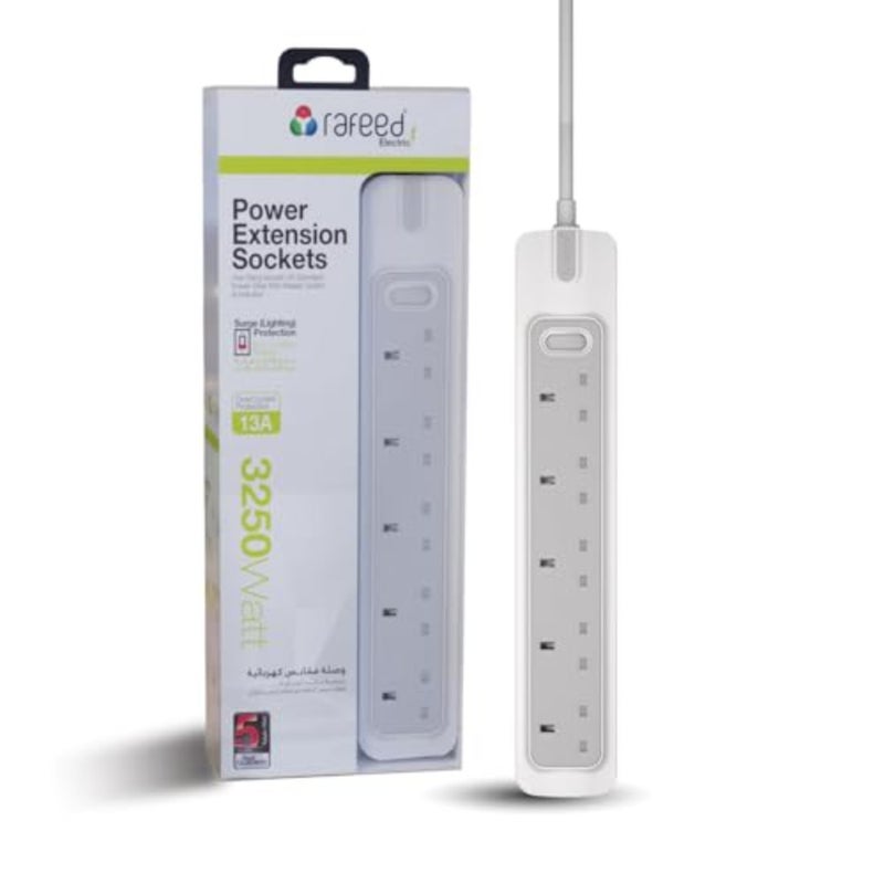 Power Extension 13A from 5 Gang,Extension Cord Cable with Master Switch, Surge Protected, Multi Plug Power strip for Home Office, 5 Years Warranty (3, Meters) - Image 1