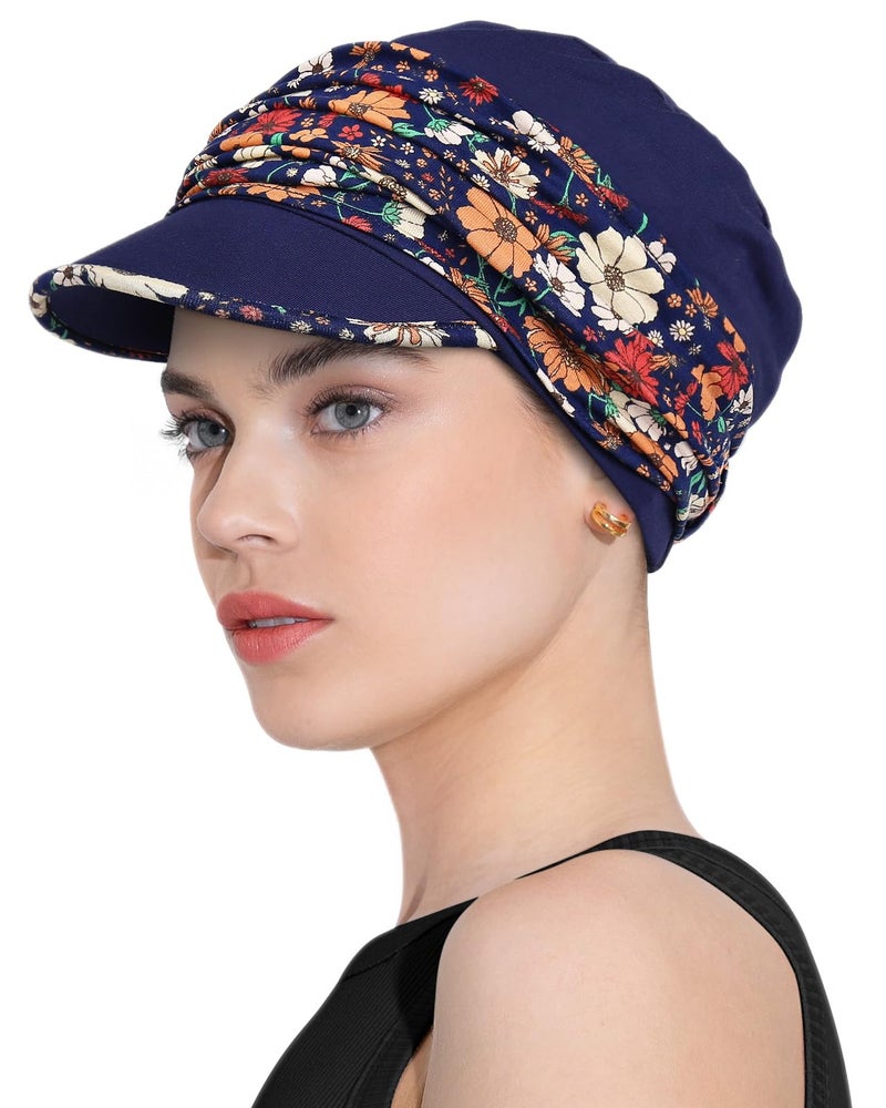 Awefeel Cancer Caps for Women Breathable Sun Protection Hat Navy Floret - Image 2