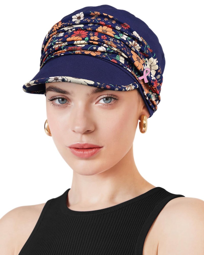 Awefeel Cancer Caps for Women Breathable Sun Protection Hat Navy Floret - Image 1