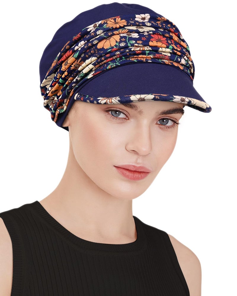 Awefeel Cancer Caps for Women Breathable Sun Protection Hat Navy Floret - Image 3