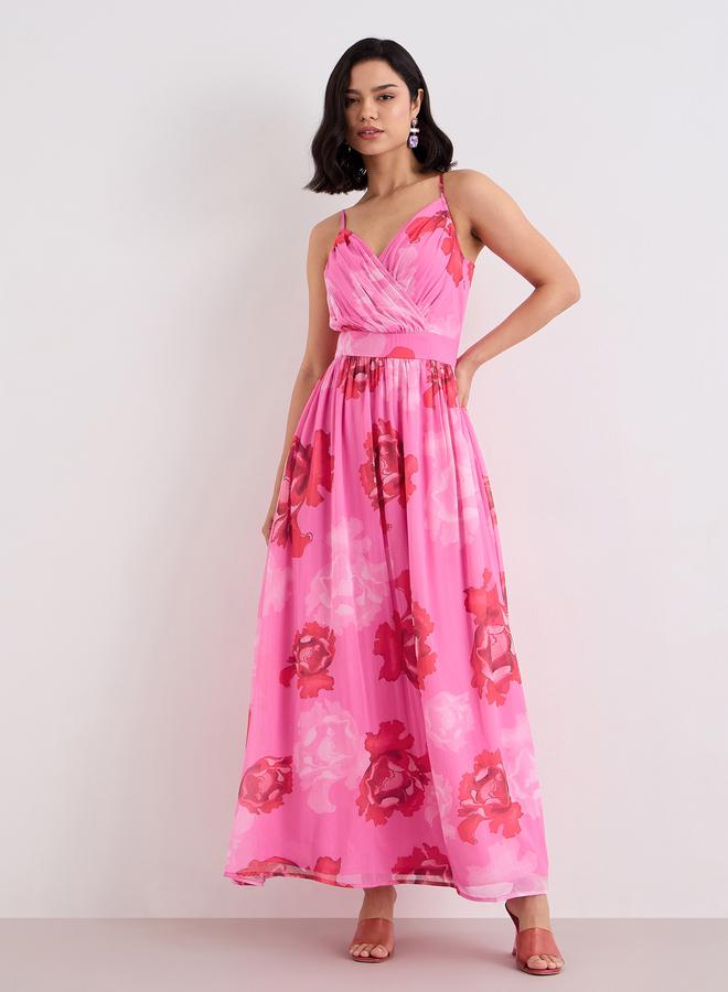 Styli Pink Floral Print Strappy Maxi Dress - Image 2