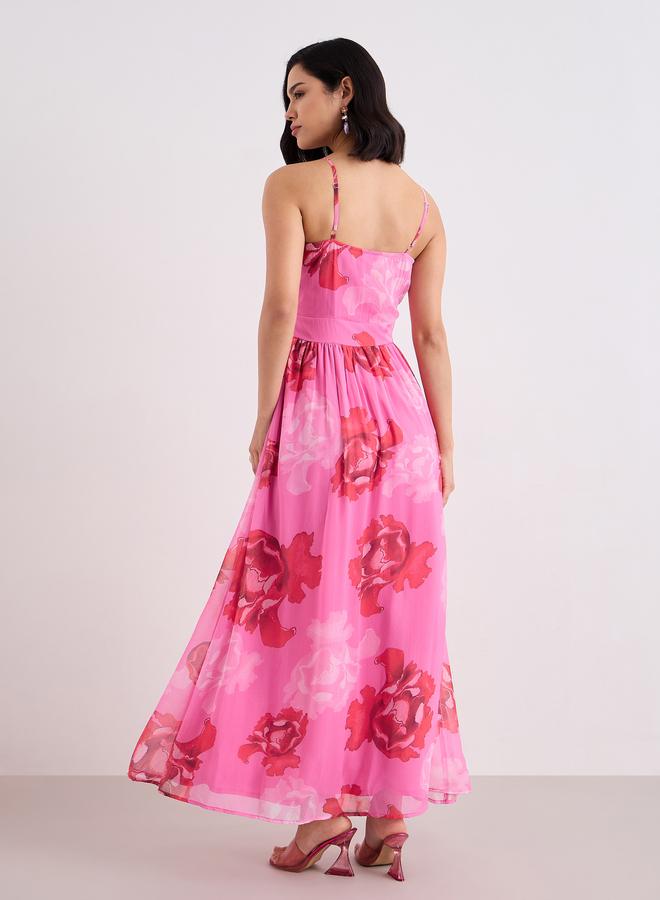 Styli Pink Floral Print Strappy Maxi Dress - Image 4
