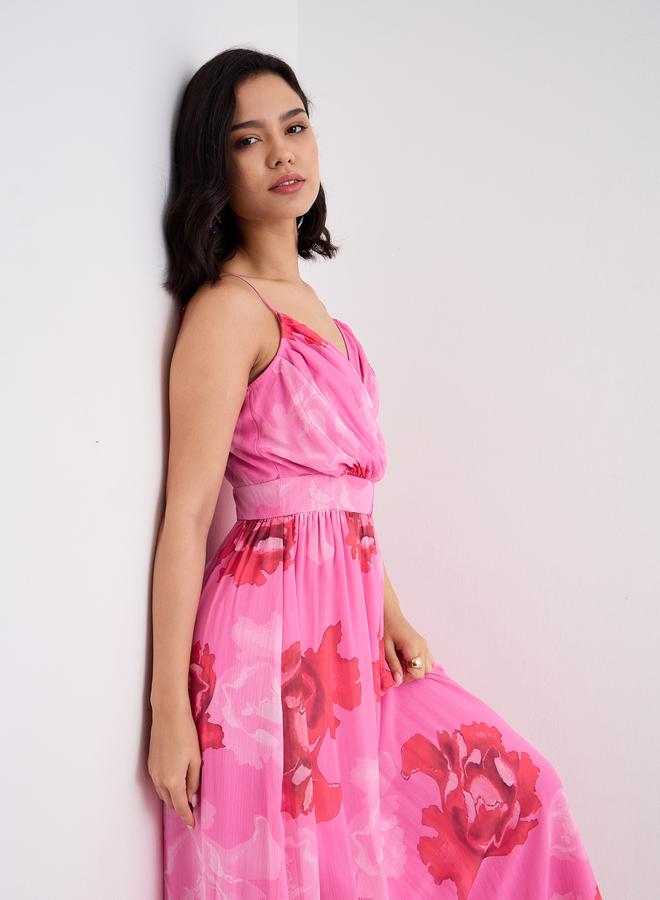 Styli Pink Floral Print Strappy Maxi Dress - Image 5