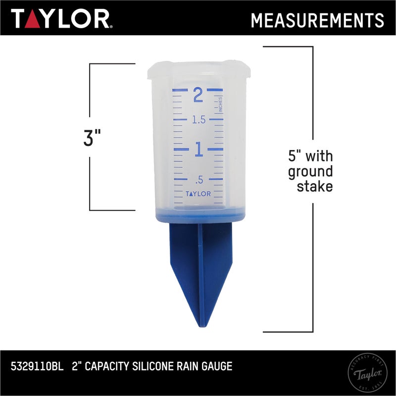 Taylor Break and Freeze Proof Flexible Silicone Sprinkler Gauge, Measures Outdoor Rain, Precipitation, and Sprinkler Systems, Easy to Read for Garden, Lawn, Patio, Backyard, or Outside, 2-Inch, Blue - Image 2