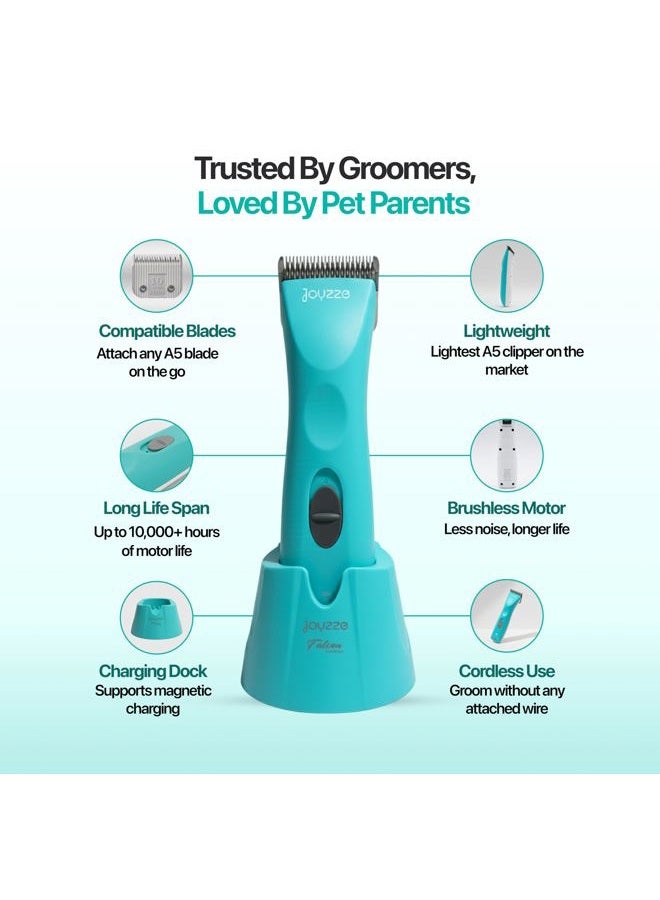 JOYZZE Falcon Cordless Clipper 2 Speed - Professional Grooming with Precision, Power, Low Noise, Dog Clippers for Grooming (Falcon Teal) - Image 2