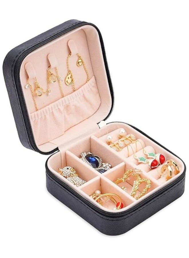 Small Portable Leather Travel Jewelry Box Jewelry Ring Organizer Gift Box for Girls Women (Black)  - Image 2