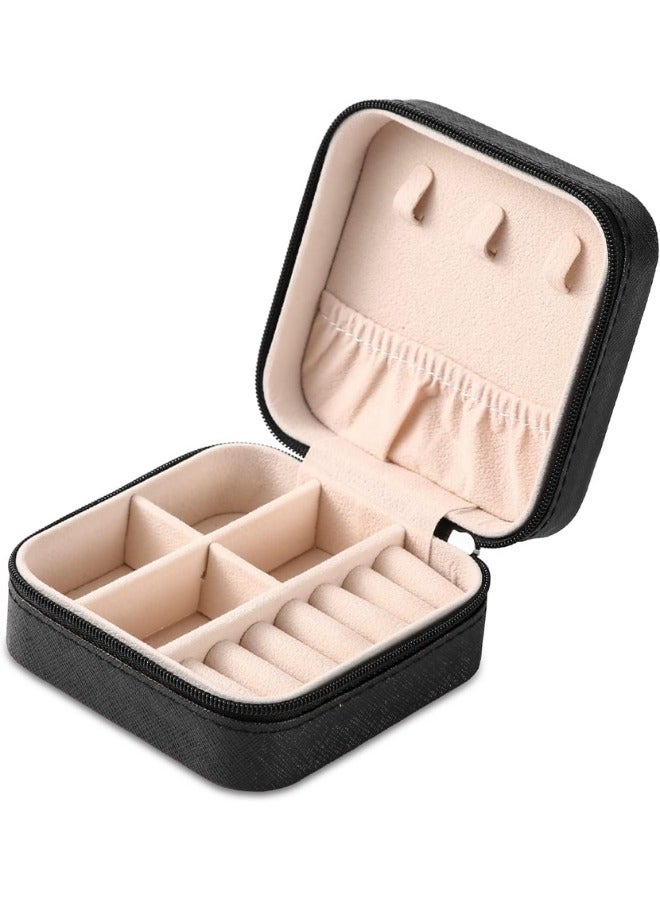 Small Portable Leather Travel Jewelry Box Jewelry Ring Organizer Gift Box for Girls Women (Black)  - Image 1