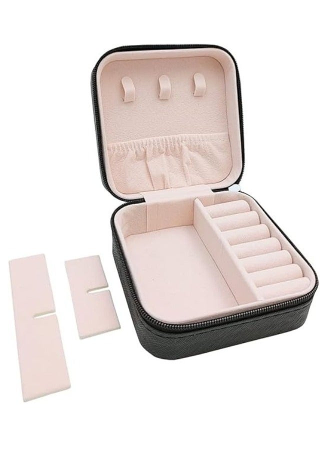 Small Portable Leather Travel Jewelry Box Jewelry Ring Organizer Gift Box for Girls Women (Black)  - Image 4