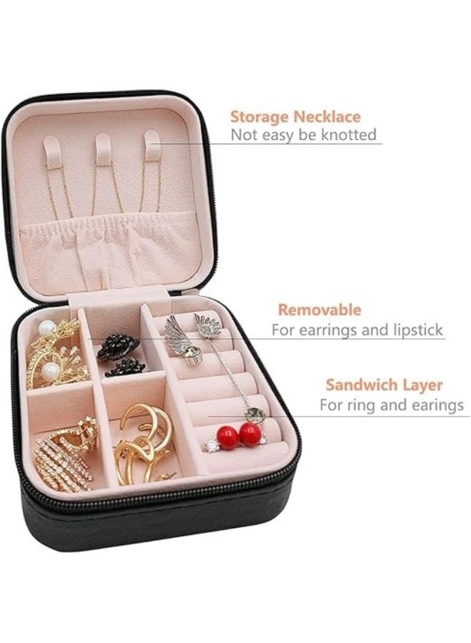 Small Portable Leather Travel Jewelry Box Jewelry Ring Organizer Gift Box for Girls Women (Black)  - Image 5