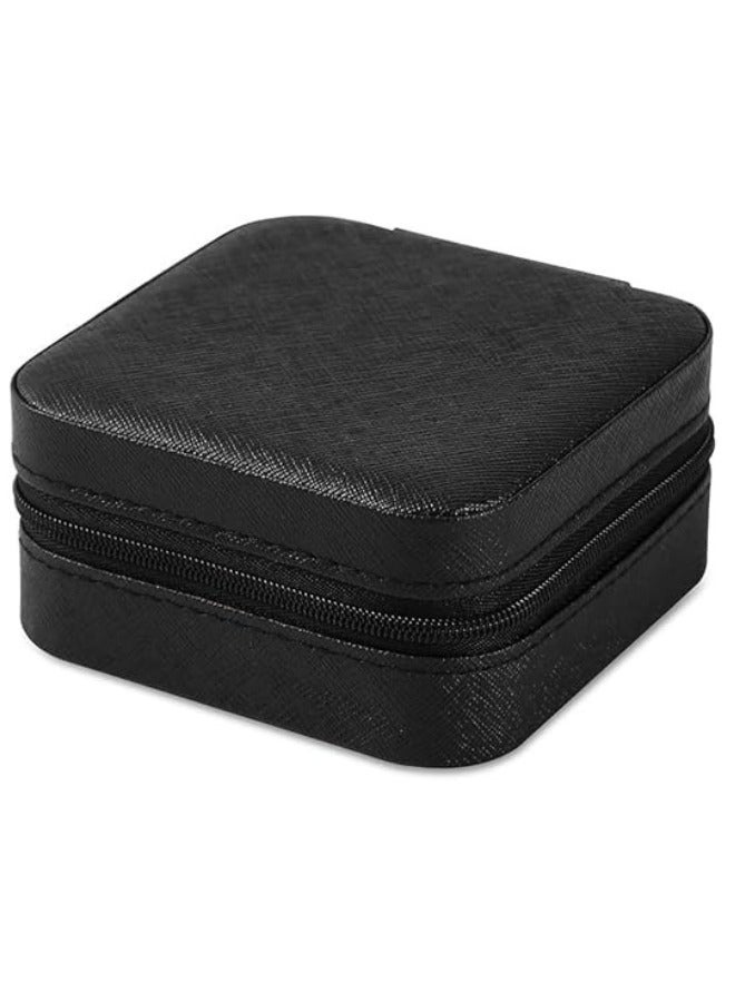 Small Portable Leather Travel Jewelry Box Jewelry Ring Organizer Gift Box for Girls Women (Black)  - Image 3