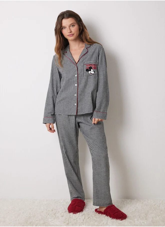 women'secret Mickey Mouse Long Plaid Shirt Pyjamas