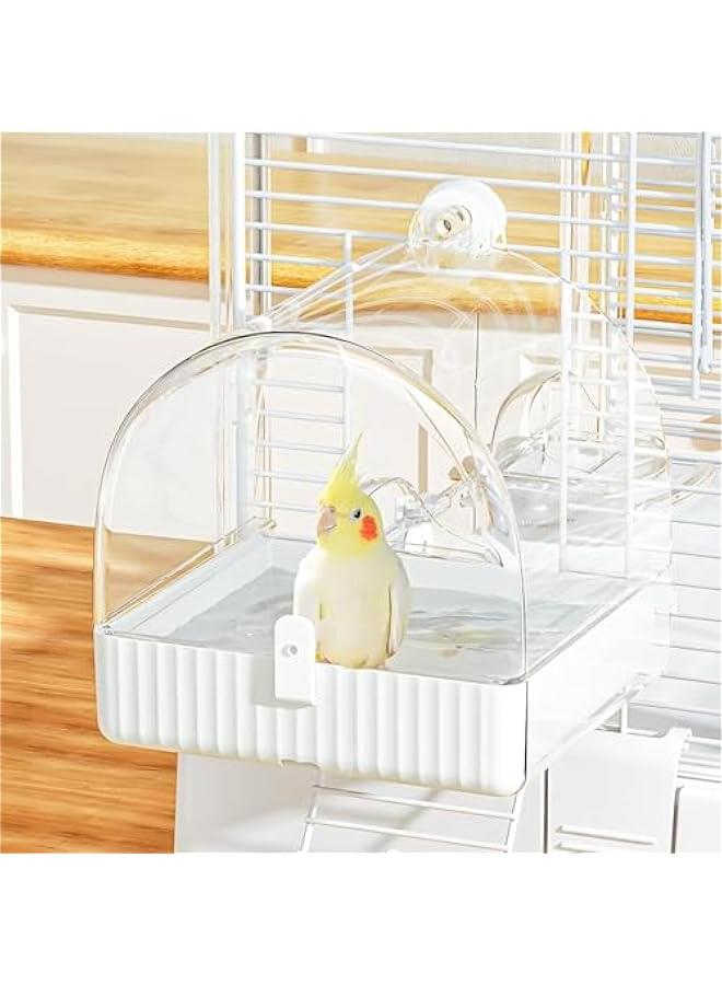 هوكور صندوق حمام معلق للطيور من توريسيك، حمام طيور للقفص، متعدد الوظائف 3 في 1، وعاء / منزل، ملحقات قفص الطيور مناسب للطيور الصغيرة والمتوسطة مثل طيور الحب والعصافير والباراكيت والمانكين - Image 1