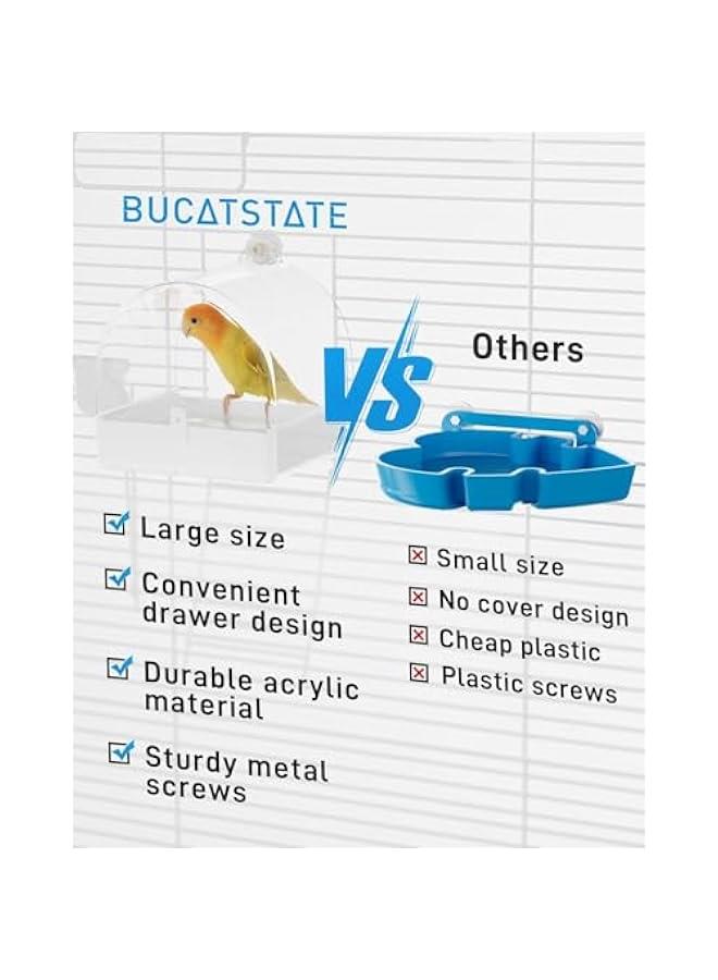 هوكور صندوق حمام معلق للطيور من توريسيك، حمام طيور للقفص، متعدد الوظائف 3 في 1، وعاء / منزل، ملحقات قفص الطيور مناسب للطيور الصغيرة والمتوسطة مثل طيور الحب والعصافير والباراكيت والمانكين - Image 5