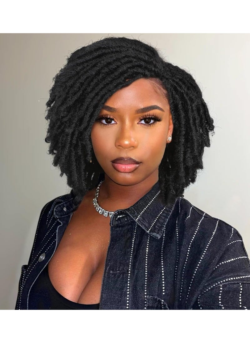 Hanne Fashion Short Dreadlock Wig Twist Braided Wigs Faux Locs Wig for Women and Men African American Twist Braiding Synthetic Wig Afro Curly Wig 1B 