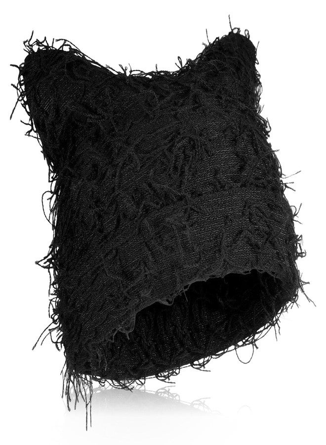 Chuarry Distressed Knitted Cat Beanie Y2k for Women Men Vintage Crochet Hat Thick Slouchy Warm Cat Ears Hat Winter Outdoor (Black,Cat Ears) - Image 1