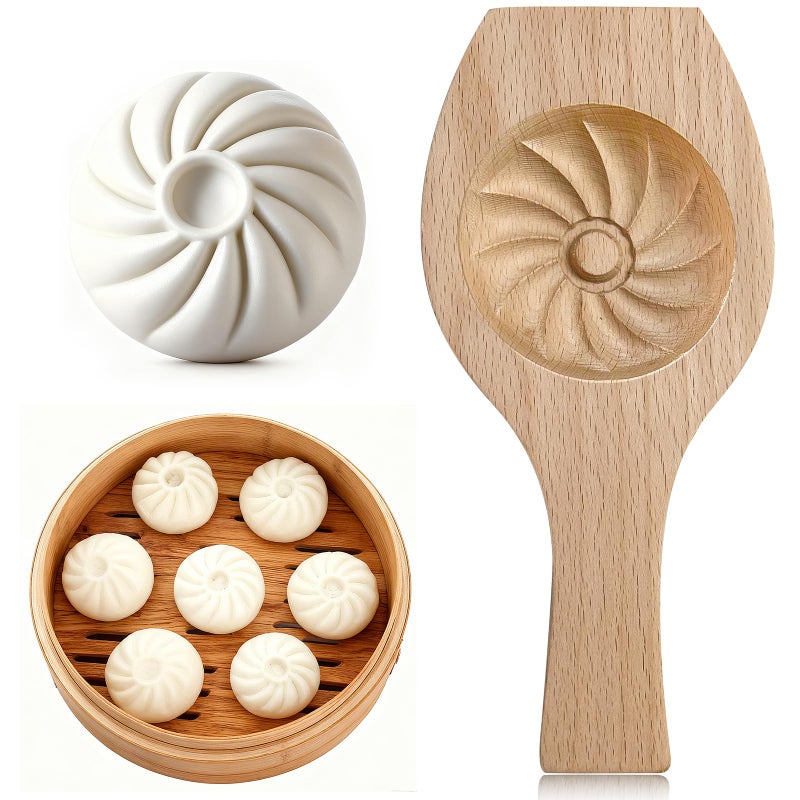 WOPPOW Wooden Bao Bun Maker Diy Steamed Bun Mold, Traditional Baozi Maker Mold for Handmade Steamed Buns, Wood Dumpling Pastry Mould Baking Tool - Image 1