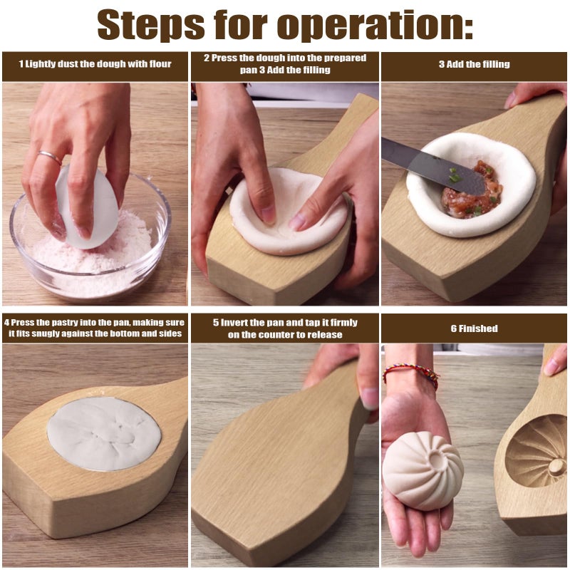 WOPPOW Wooden Bao Bun Maker Diy Steamed Bun Mold, Traditional Baozi Maker Mold for Handmade Steamed Buns, Wood Dumpling Pastry Mould Baking Tool - Image 4