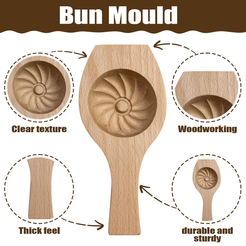 WOPPOW Wooden Bao Bun Maker Diy Steamed Bun Mold, Traditional Baozi Maker Mold for Handmade Steamed Buns, Wood Dumpling Pastry Mould Baking Tool - Image 3