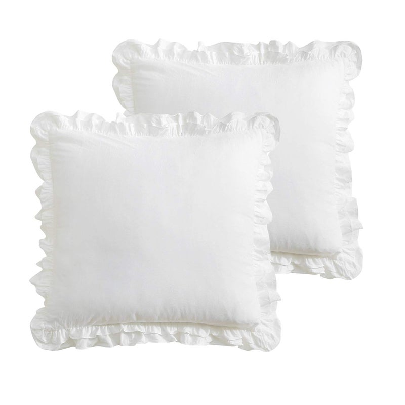 K MASANIJI 2 Pack Off White Ruffled Euro Shams Pillow Covers, 100% Cotton Vintage French Countryside Farmhouse Bed Pillowcases-26 x26 - Image 1