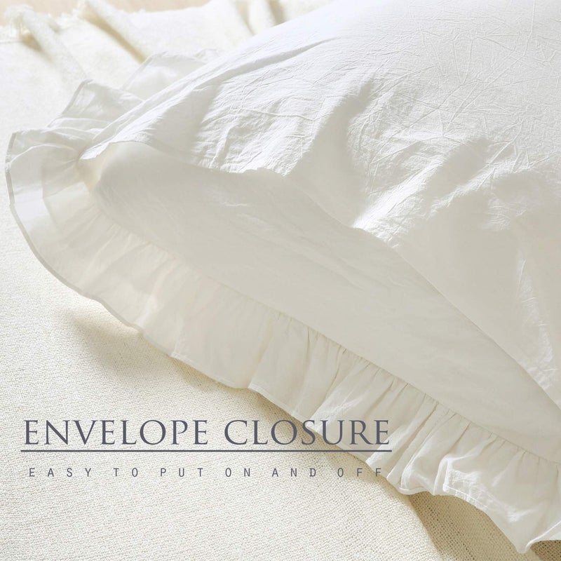 K MASANIJI 2 Pack Off White Ruffled Euro Shams Pillow Covers, 100% Cotton Vintage French Countryside Farmhouse Bed Pillowcases-26 x26 - Image 5