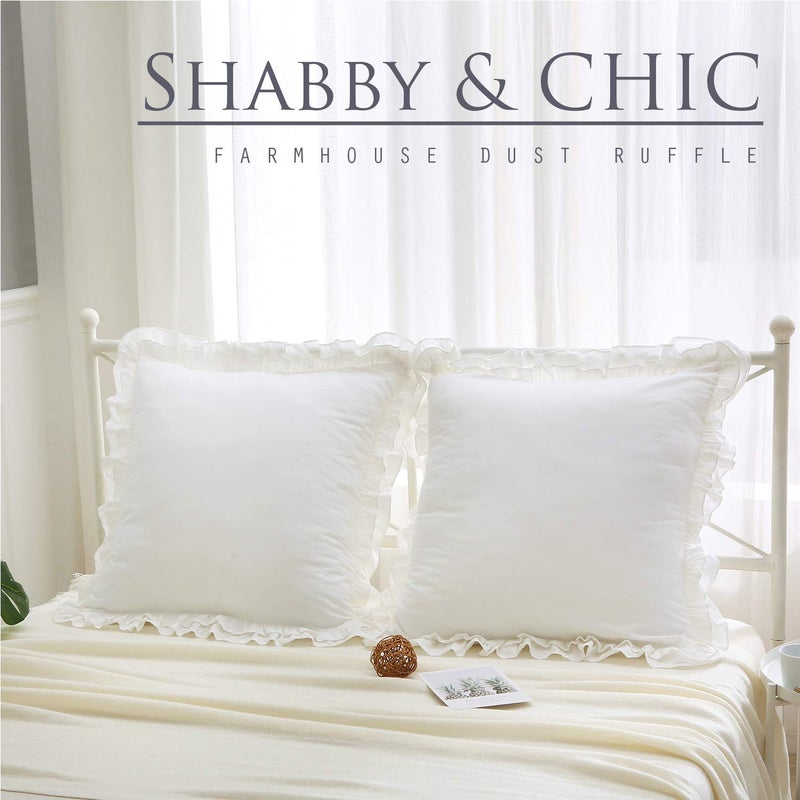K MASANIJI 2 Pack Off White Ruffled Euro Shams Pillow Covers, 100% Cotton Vintage French Countryside Farmhouse Bed Pillowcases-26 x26 - Image 3