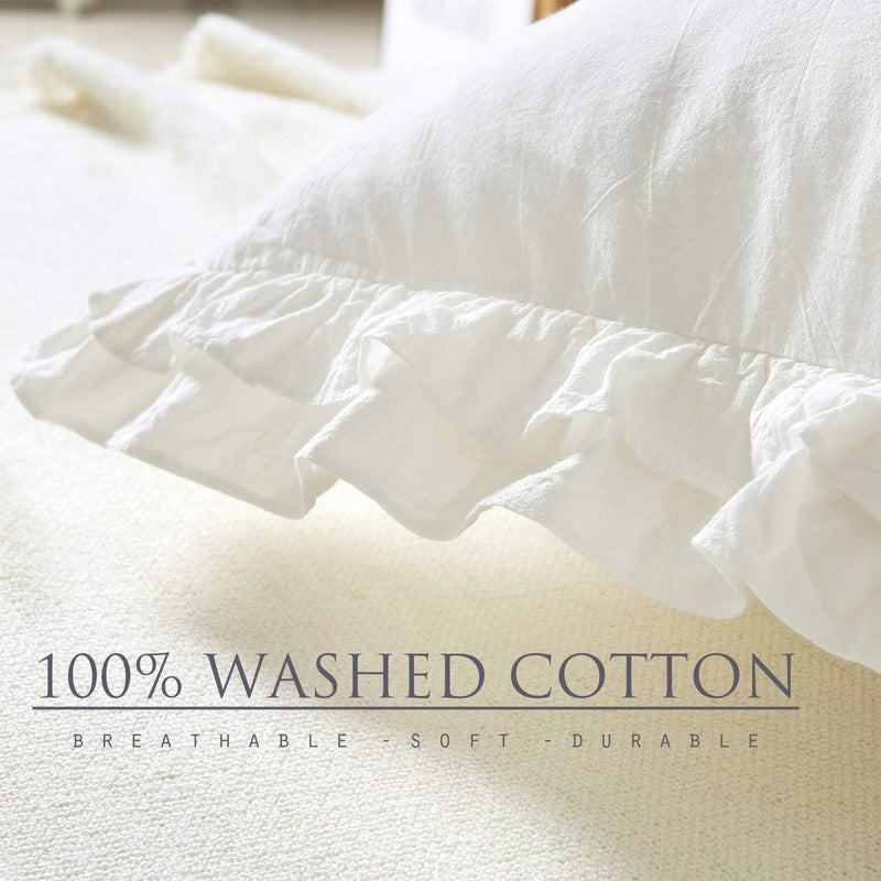 K MASANIJI 2 Pack Off White Ruffled Euro Shams Pillow Covers, 100% Cotton Vintage French Countryside Farmhouse Bed Pillowcases-26 x26 - Image 4