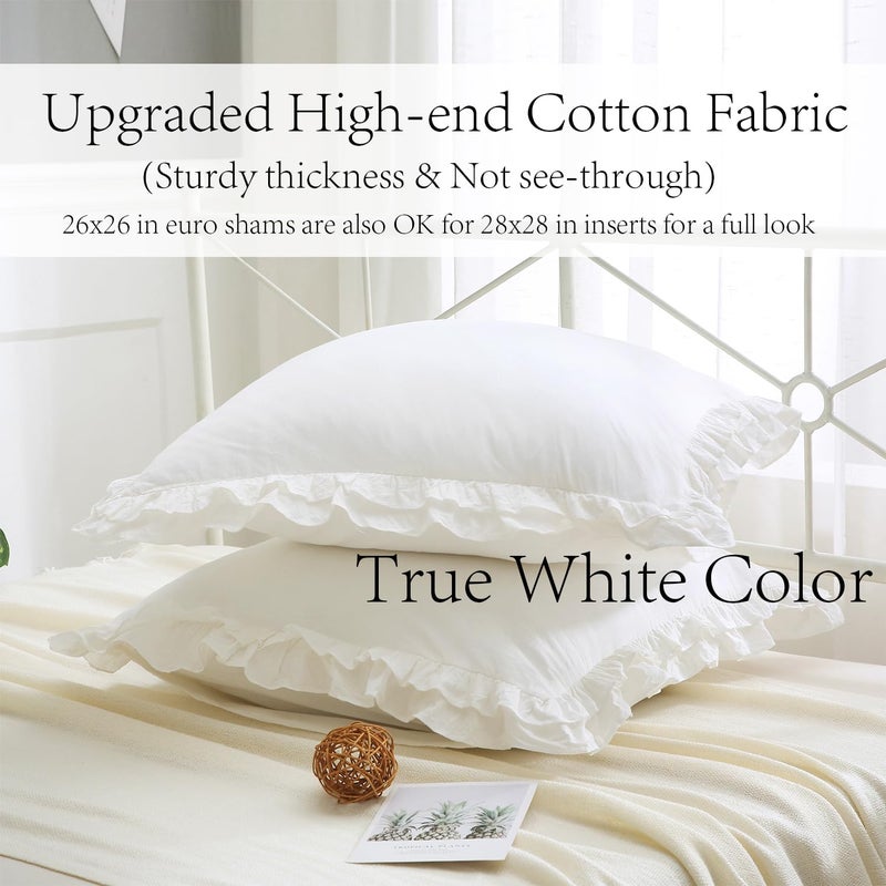 K MASANIJI 2 Pack Off White Ruffled Euro Shams Pillow Covers, 100% Cotton Vintage French Countryside Farmhouse Bed Pillowcases-26 x26 - Image 2