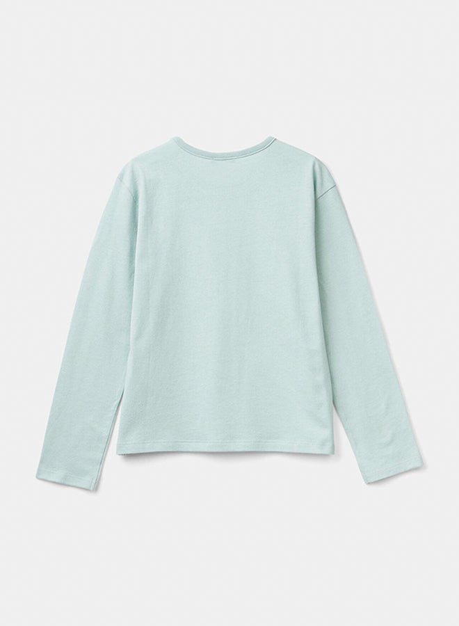 بينيتون تي شيرت بنات من القطن العضوي الدافئ مع الترتر - Image 2