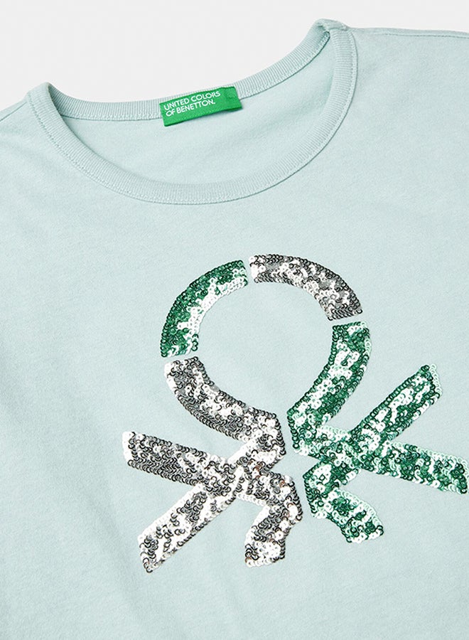 بينيتون تي شيرت بنات من القطن العضوي الدافئ مع الترتر - Image 3