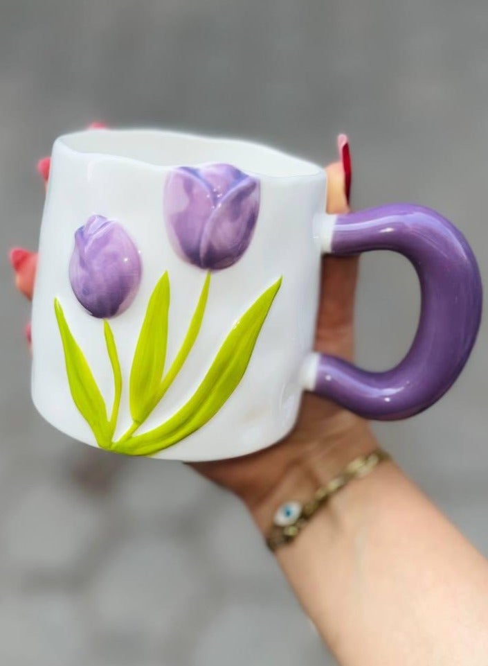 🌷✨ Tulip Relief Ceramic Mugs – Luxury in Every Detail ✨🌷 - Image 1