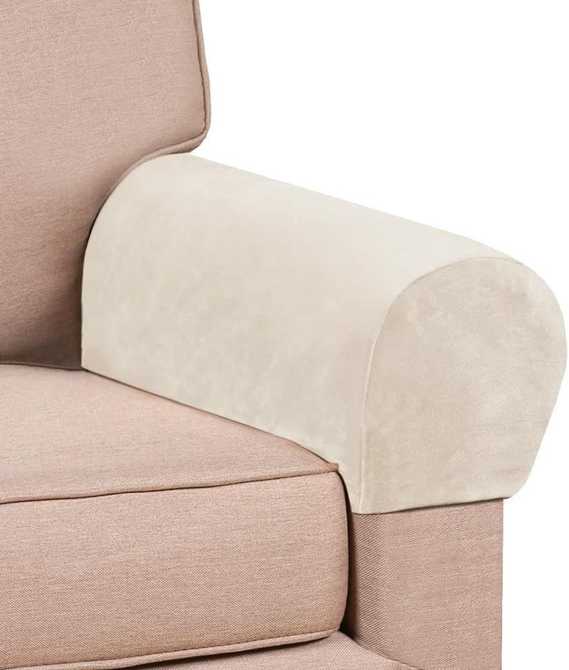 Chaexii Soft Sofa Armrest Covers, Skin-Friendly Stretch Polyester Armrest Covers, Comfortable Scratch Resistant Sofa Armrest Cover for Square Armrest/Curved Armrest/Reclining Armrest, One Pair,Ivory - Image 1
