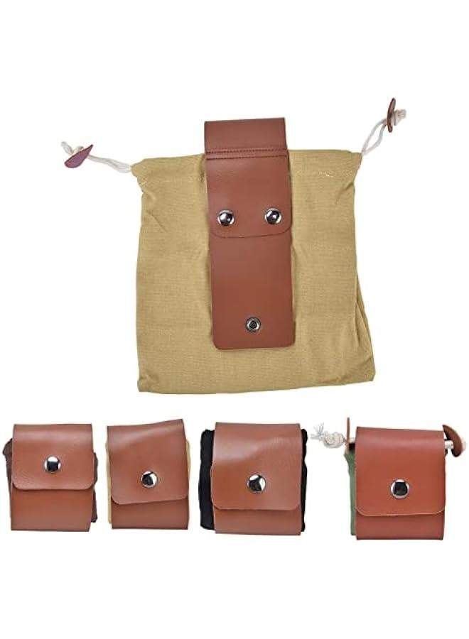 Generic Foraging Pouch for Hiking , Camping Outdoor Foraging Bag Leather Waxed Canvas Foraging Pouch watertight Leather Belt Pouch Fruit Picking Bag(PU khaki) , Multi Purpose Storage Bag for Camping - Image 1