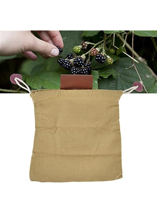 Generic Foraging Pouch for Hiking , Camping Outdoor Foraging Bag Leather Waxed Canvas Foraging Pouch watertight Leather Belt Pouch Fruit Picking Bag(PU khaki) , Multi Purpose Storage Bag for Camping - Image 3