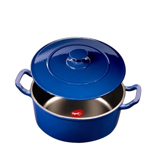 Pigeon by Stovekraft Cast Iron Casserole with Cast Iron Lid | Medium, 24 cm | Enamel Coated | Luxurious Mirror Finish | Toxin-Free | High Pressure Casting | Cook With Style, Elegance & Comfort - Image 1