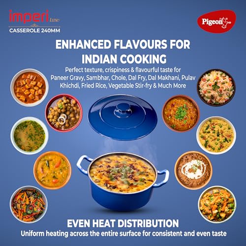 Pigeon by Stovekraft Cast Iron Casserole with Cast Iron Lid | Medium, 24 cm | Enamel Coated | Luxurious Mirror Finish | Toxin-Free | High Pressure Casting | Cook With Style, Elegance & Comfort - Image 2