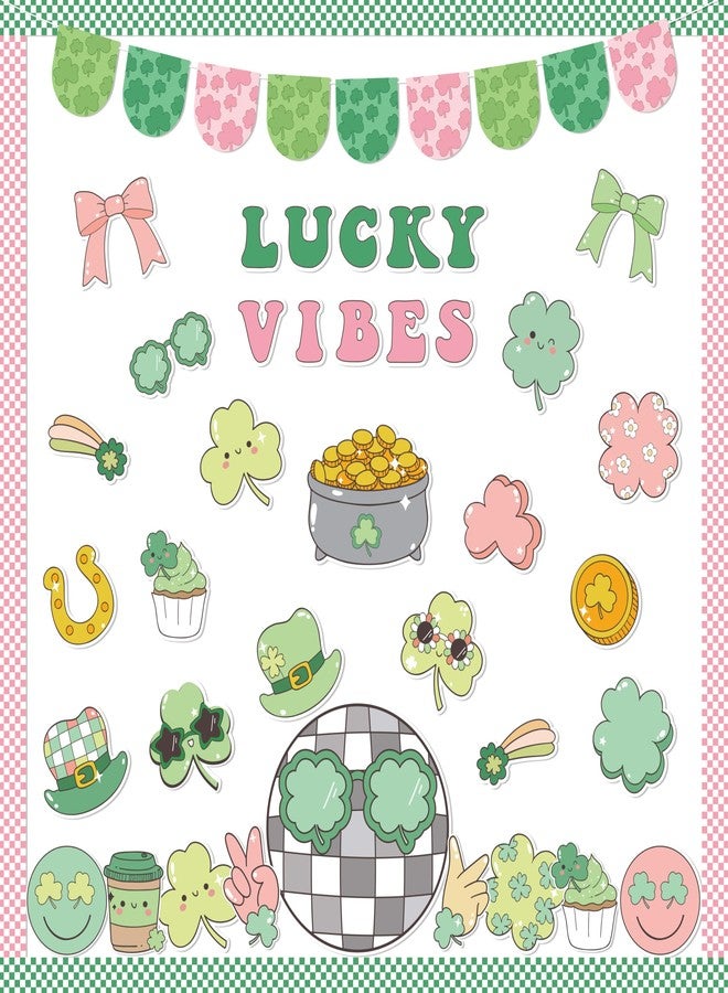 CPicdn 112Pcs St. Patrick’s Day Bulletin Board Classroom Decoration Lucky Vibe Cutouts Shamrock Clover Gold Coin Sticker Name Tags School Home Party Supplies Classroom Chalkboard Wall Door Decor - Image 1
