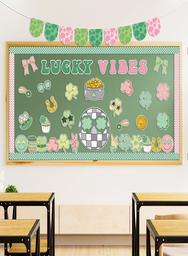 CPicdn 112Pcs St. Patrick’s Day Bulletin Board Classroom Decoration Lucky Vibe Cutouts Shamrock Clover Gold Coin Sticker Name Tags School Home Party Supplies Classroom Chalkboard Wall Door Decor - Image 4