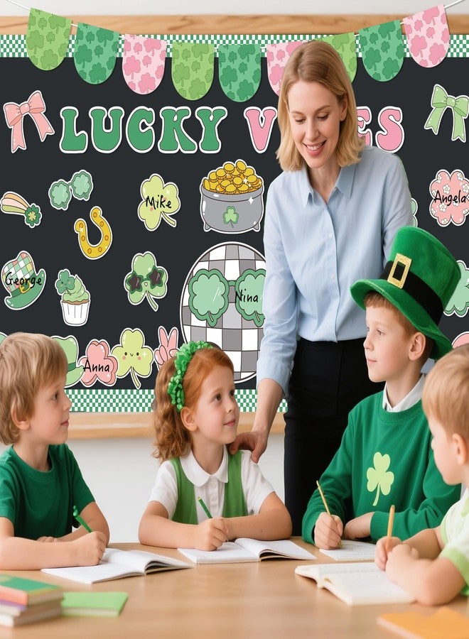 CPicdn 112Pcs St. Patrick’s Day Bulletin Board Classroom Decoration Lucky Vibe Cutouts Shamrock Clover Gold Coin Sticker Name Tags School Home Party Supplies Classroom Chalkboard Wall Door Decor - Image 5