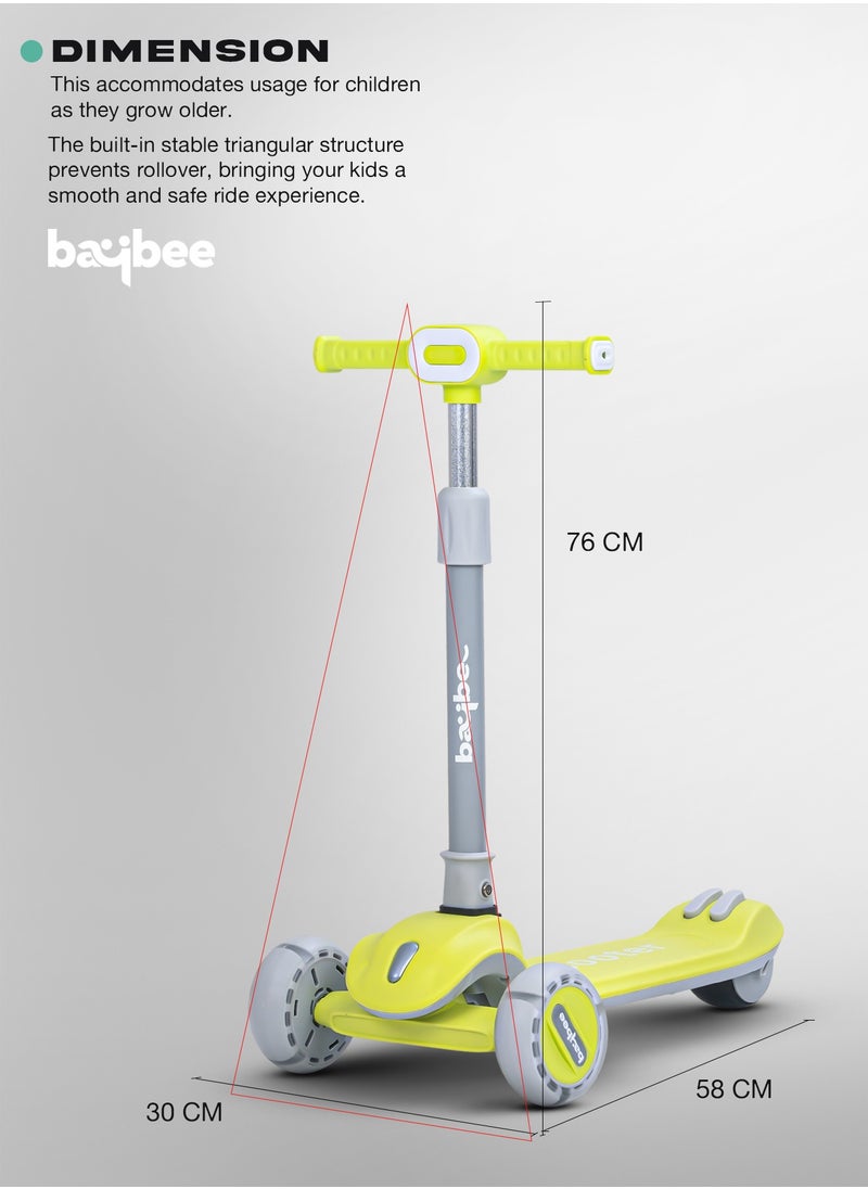 BAYBEE - Baybee Cruze Skate Scooter for Kids 3 Wheel Kids Scooter with 3 Height Adjustable Baby Scooter with LED PU Wheels, Light & Music Kick Scooter for Baby Scooter for Kids 3 to 8 Years Boy Girl Green - Image 1